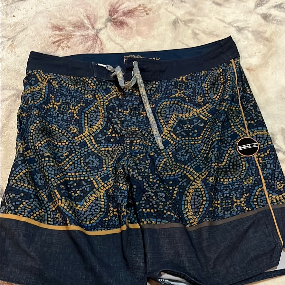 O'Neill  hyper freak Blue and Yellow Board Shorts with Geometric Design